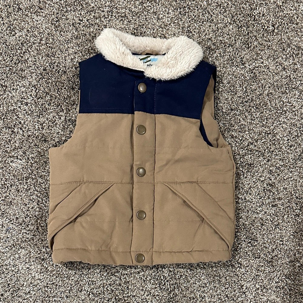 Kids Tan and Navy Vest with Sherpa collar